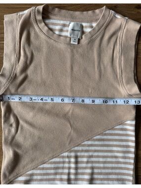 Maeve Anthropologie Beige Tan Ribbed Knit Top with Stripes